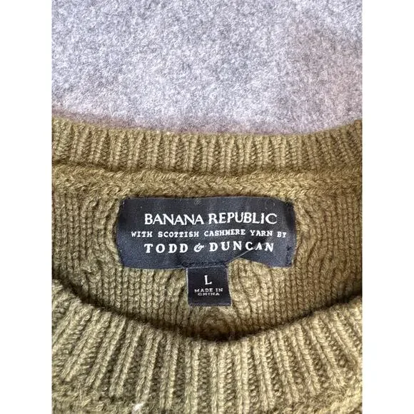 Banana Republic Todd Duncan Sweater Men Green Cable Knit Cashmere Pullover Large - Picture 7 of 8